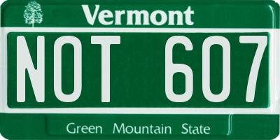 VT license plate NOT607