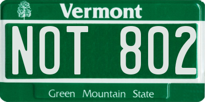 VT license plate NOT802