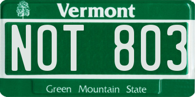 VT license plate NOT803