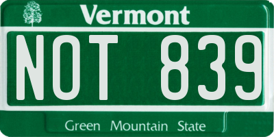 VT license plate NOT839
