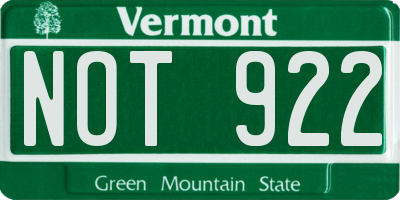VT license plate NOT922