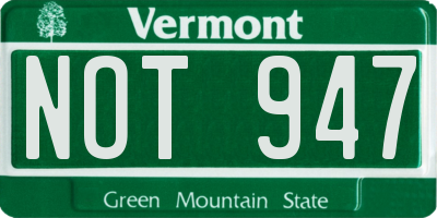 VT license plate NOT947
