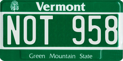 VT license plate NOT958