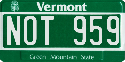 VT license plate NOT959