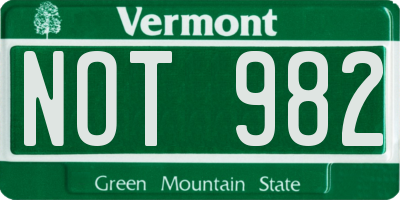 VT license plate NOT982