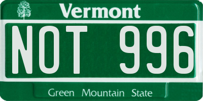 VT license plate NOT996