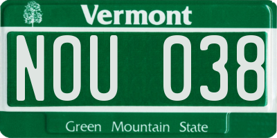 VT license plate NOU038