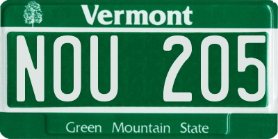VT license plate NOU205