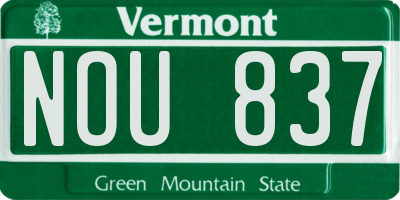 VT license plate NOU837