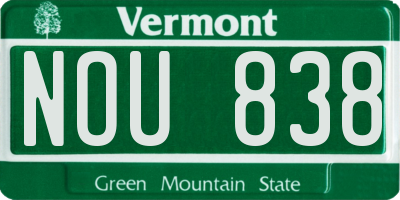 VT license plate NOU838