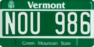 VT license plate NOU986