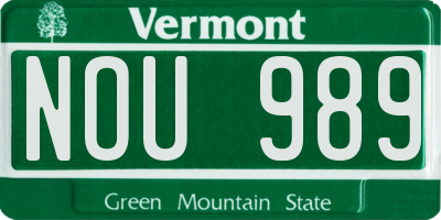 VT license plate NOU989