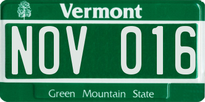 VT license plate NOV016