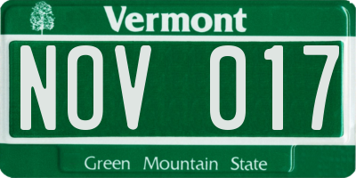 VT license plate NOV017