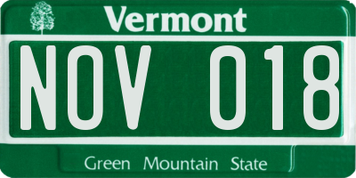 VT license plate NOV018