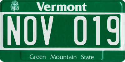 VT license plate NOV019