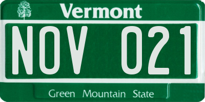 VT license plate NOV021