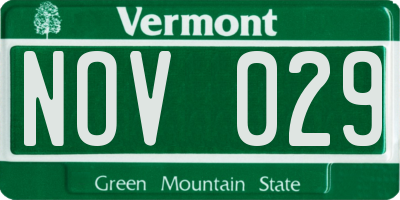 VT license plate NOV029