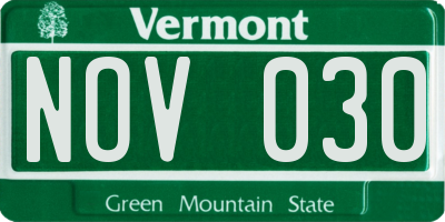 VT license plate NOV030