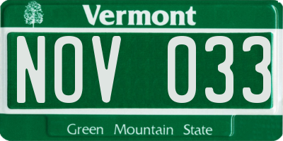 VT license plate NOV033