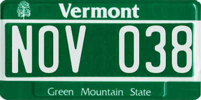 VT license plate NOV038