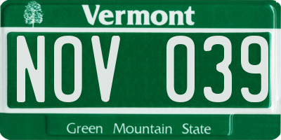 VT license plate NOV039