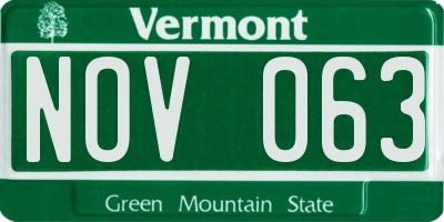 VT license plate NOV063