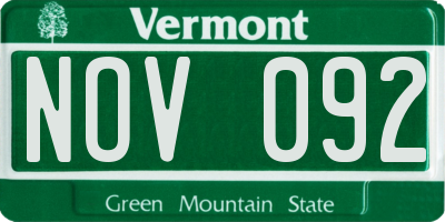 VT license plate NOV092