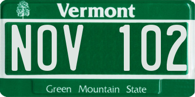 VT license plate NOV102