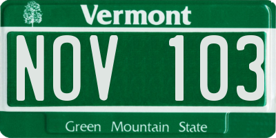 VT license plate NOV103