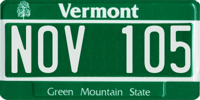 VT license plate NOV105
