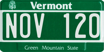 VT license plate NOV120