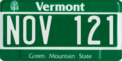 VT license plate NOV121