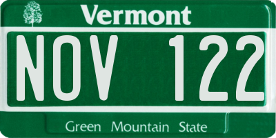 VT license plate NOV122