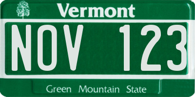 VT license plate NOV123