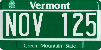 VT license plate NOV125