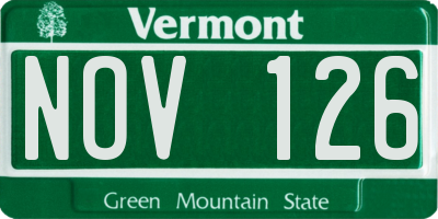 VT license plate NOV126