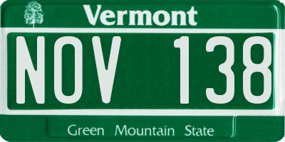 VT license plate NOV138