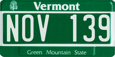 VT license plate NOV139