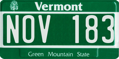 VT license plate NOV183