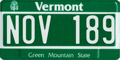 VT license plate NOV189