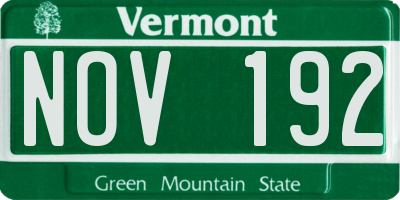 VT license plate NOV192