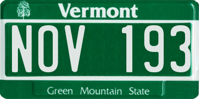 VT license plate NOV193