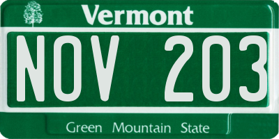 VT license plate NOV203