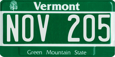 VT license plate NOV205