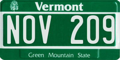 VT license plate NOV209