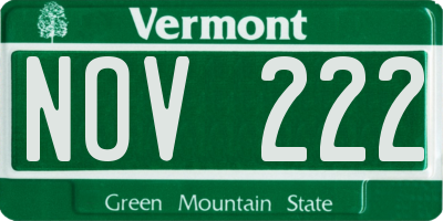 VT license plate NOV222
