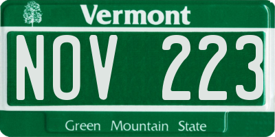 VT license plate NOV223
