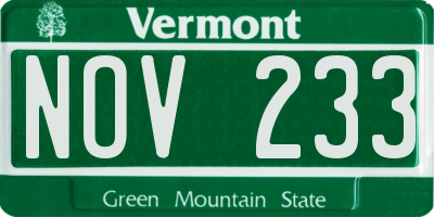 VT license plate NOV233