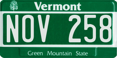 VT license plate NOV258